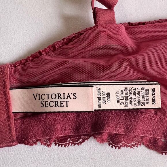 Victoria's Secret Unlined Demi Bra Floral Lace Raspberry Pink Size 38D - Picture 14 of 14
